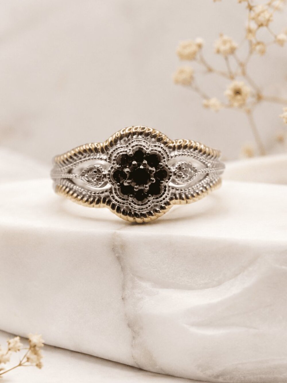 Green Diamond Silver Ring